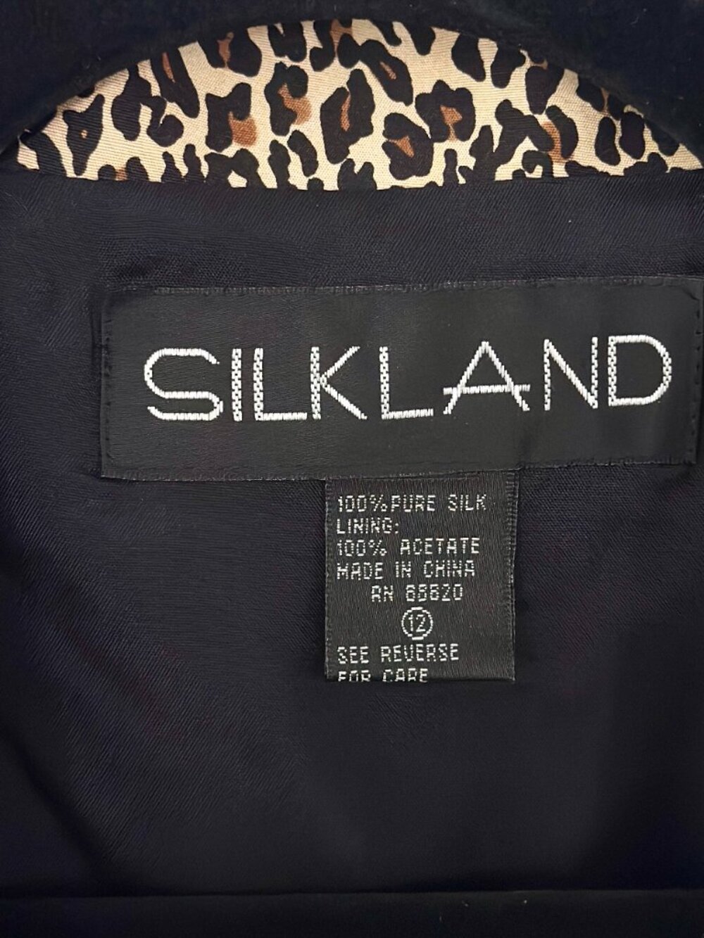 Silkland 100% Silk Leopard Print Zip Front Jacket Women's Size 12 - Picture 2 of 4